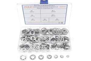 HVAZI 350PCS Metric M3 M4 M5 M6 M8 M10 M12 Stainless Steel Internal Tooth Starlock Washers Assortment Kit;External Push Rings;Push On Washers;Push Nuts for Unthreaded Shafts