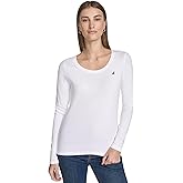 Nautica Womens Long Sleeve Solid Scoop Neck Cotton T-Shirt