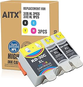 AITX Compatible Kodak 30XL 30 XL Combo(2 Black,1 Color) Ink Cartridges for Kodak Hero 2.2 3.1 4.2 5.1 ESP 1.2 3.2 C100 C110 C115 C300 C310 C315 C330 C360 Office 2100 2150 2170 Printer