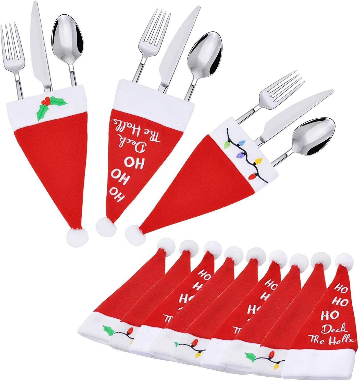 JOYIN 24 Piece Holiday Christmas Santa Hats Dinner Silverware Holders for Cutlery Party Dinner Table or Christmas Dinner Table Decorations -