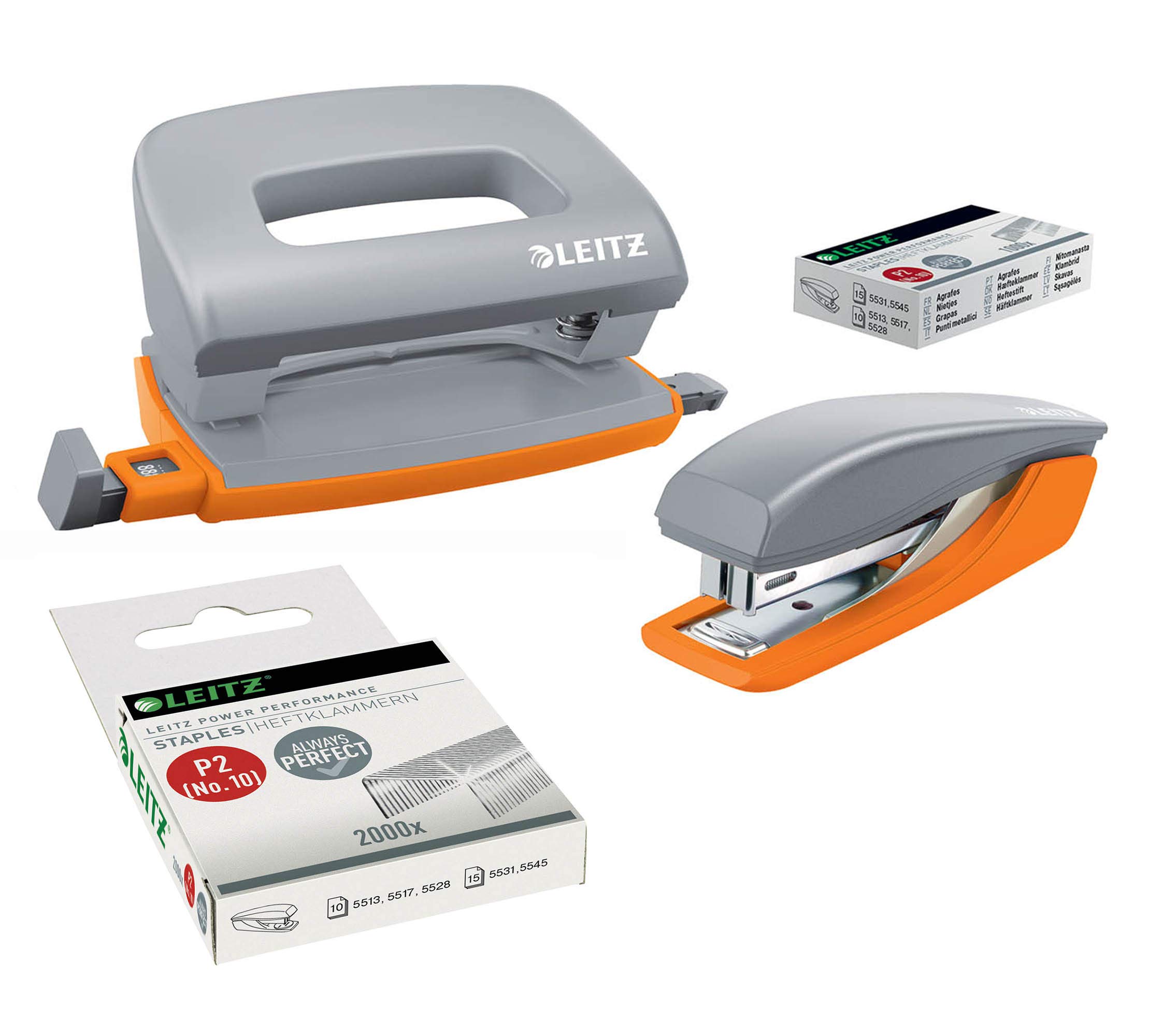Leitz Urban Chic 55996088 Mini Stapler and Hole Punch Set Holds up to 10 Sheets Including Staples Grey (1 Set + 2000 Extra Staples ) — image 1