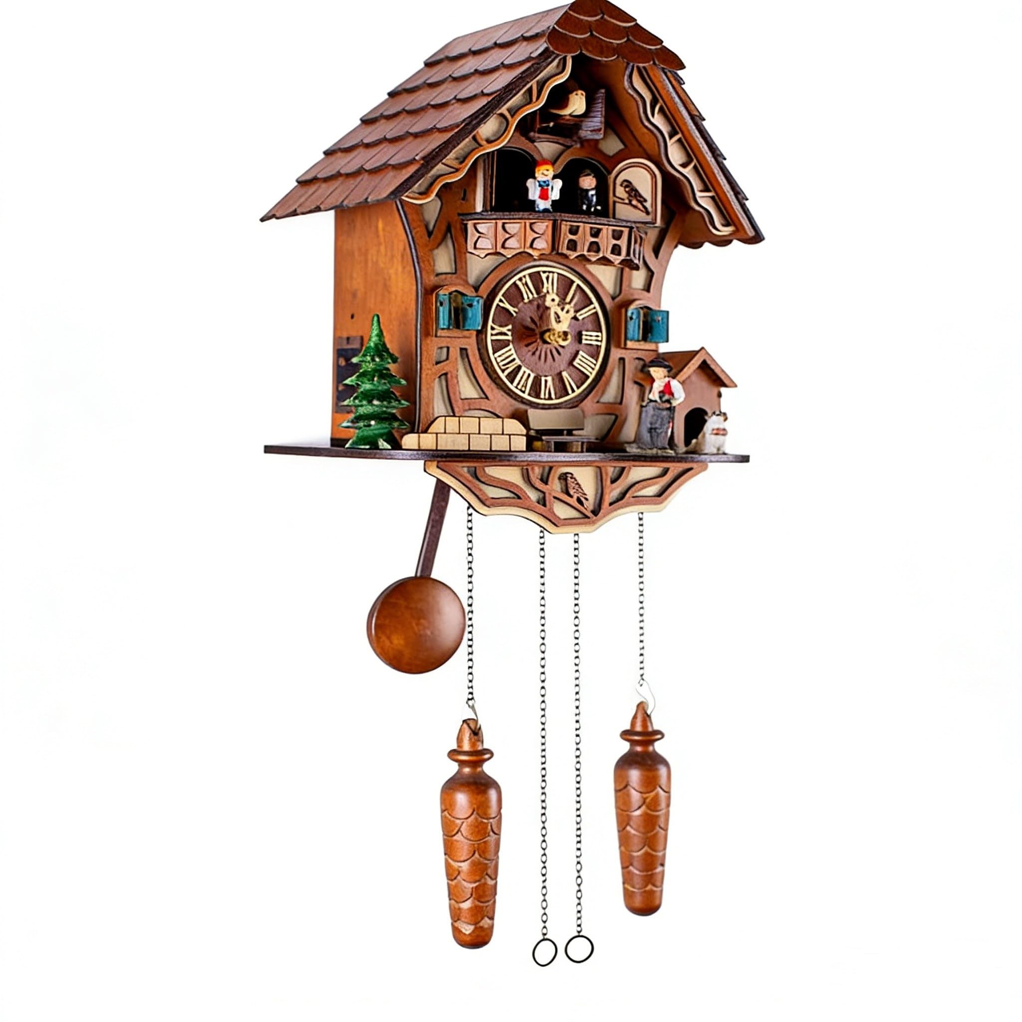 Photo 1 of FTHOYOU Traditional Black Forest Wooden Cuckoo Clock with Dancing Figures, Handcrafted Wall Clock with Moving Dancers for Dining Room