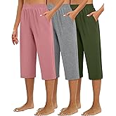 Huukeay 3 Pack Women's Capri Sweatpants, Cozy Wide Legs Cropped Capri with Pockets, Lounge Jogger Pants Workout Yoga Solid