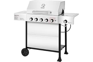 Royal Gourmet GA5401T 5 Burner Propane Gas Grill with Side Burner and Sear Burner, Stainless Steel Gas BBQ Grill with 61,000 BTUs Output for Barbecue Grilling & Backyard Cooking, Silver