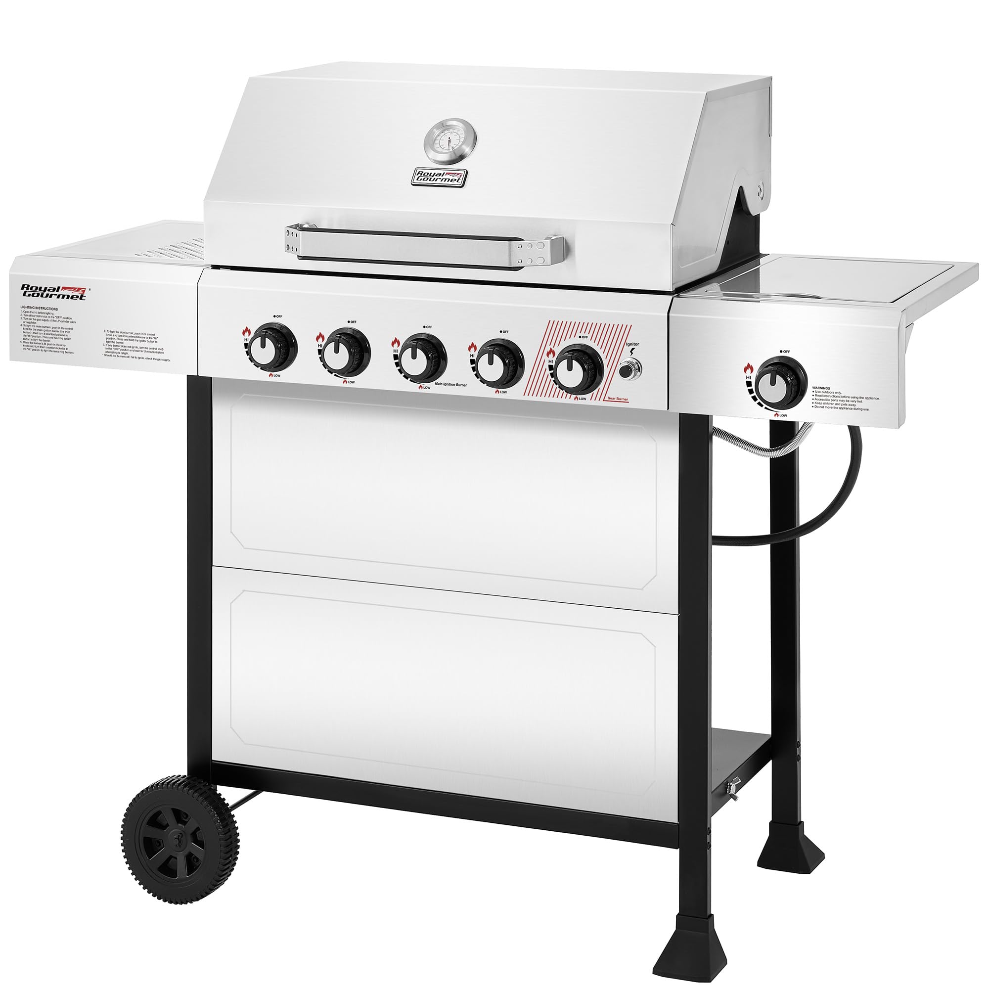 Photo 1 of ** NEW ** Royal Gourmet GA5401T 5 Burner Propane Gas Grill with Side Burner and Sear Burner, Stainless Steel Gas BBQ Grill with 61,000 BTUs Output for Barbecue Grilling & Backyard Cooking, Silver