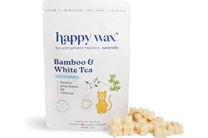 Happy Wax Bamboo & White Tea Scented Wax Melts for Cat Owners – Odor Eliminating, Calming, Pet-Safe, Non-Toxic, Dye-Free, Per