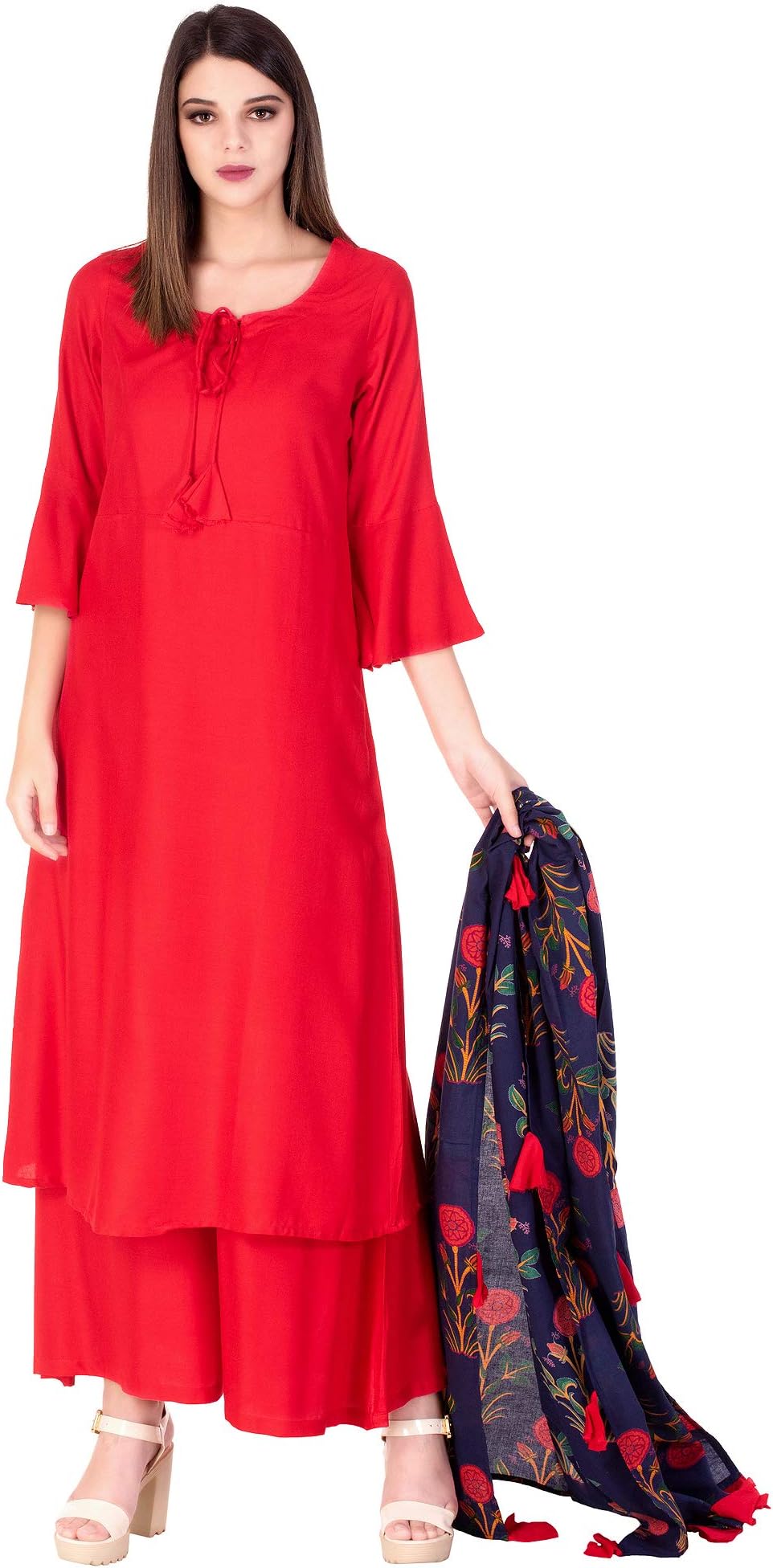 Ortange Women's Rayon Kurta And Palazzo With Printed Dupatta set