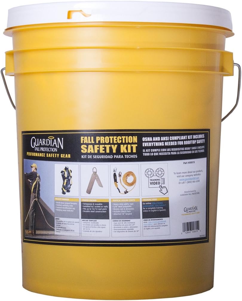 Guardian Fall Protection (Qualcraft) 00815 BOS-T50 Bucket of Safe-Tie with Temper Anchor, 50-Foot Vertical Lifeline Assembly and HUV - Fall Arrest Restraint Ropes And Lanyards - 