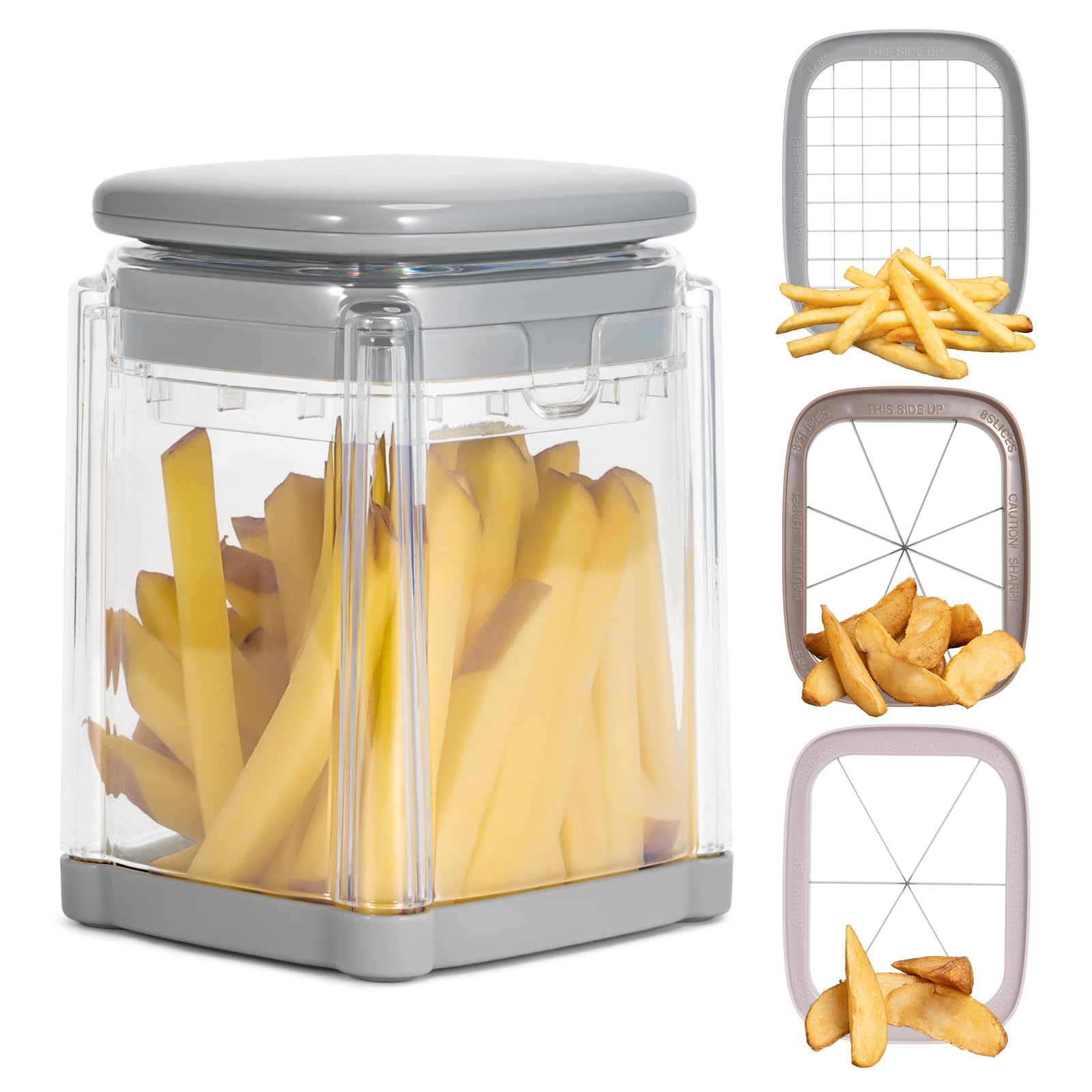 Photo 1 of Badelite French Fry Cutter 3 in 1 Potato Onion Chopper Multifunction Egg Apple Slicer Kitchen Vegetable Cutter Dicer for Cucumber, Tomato, Zucchini, Carrot, Citrus Stainless Steel Blade