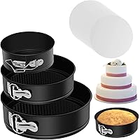 Springform Pan set,Nonstick Leakproof 3pcs(4"/7"/9") Cake Pan Bakeware Cheesecake Pan with 50 Pcs Parchment Paper Liners by M