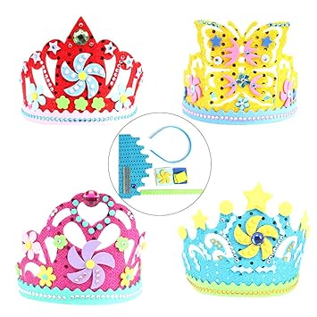 Coxeer 4 Sets Birthday Hat for Kids Crown Craft Kit Creative DIY Lovely Birthday Crown