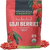 Viva Naturals Organic Dried Goji Berries, 8 oz (227 g) &ndash; Non-GMO, Vegan Wolfberries, Perfect for Goji Berry Tea, Smoothies, Baking &amp; Snacking