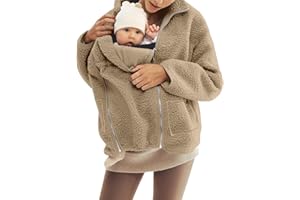 GENERIC Women Fleece Zip Up 2 In 1 Baby Wearing Jacket,Maternity Winter Coat Thicken Wearing Outerwear Fleece Zip-Up Clothes