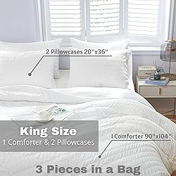 HAOWANER Comforter Set, White King Bedding Set, 3