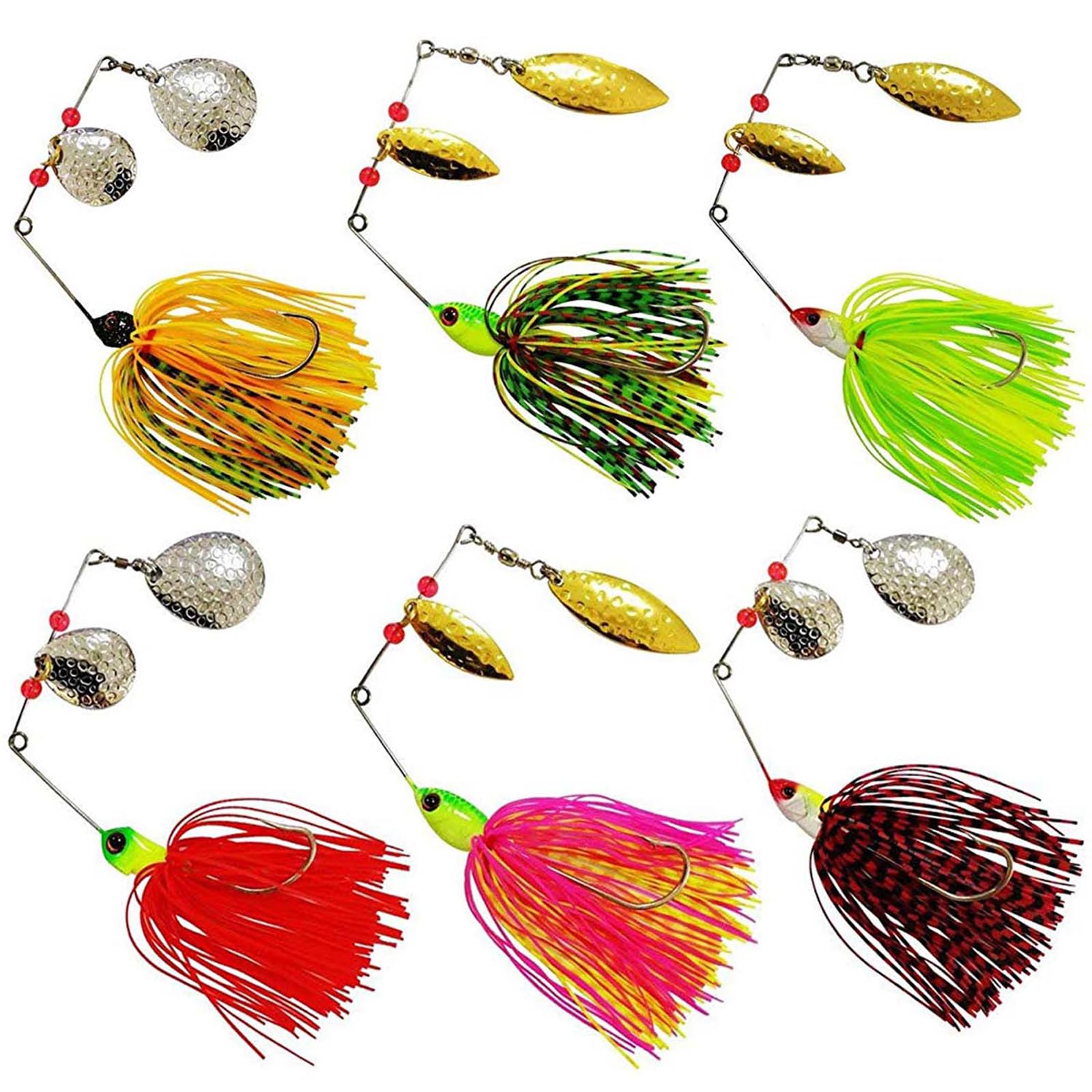Spinner Baits for Bass Fishing Lures, 6/12pcs Multicolor Spinnerbaits Kit Double Colorado Blades Metal Jig Spinnerbait for Bass Trout Pike Salmon Walleye Freshwater Saltwater Fishing