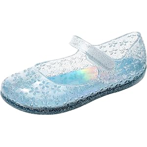 OMGard Princess Dress Sandals Jelly Shoes for Toddler Girls Size 8, Blue Bird Nest Layered Lines Mary Jane Flats Childrens Cl