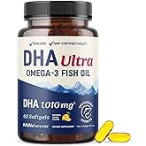 DHA Ultra 1,010MG | Brain & Cognitive Health Support | Omega 3 Fish Oil | 1,414MG Total Omega-3s | High Strength DHA Suppleme