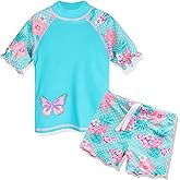 TFJH E Girls Short Sleeve Swimwear Two Piece Swimsuit UPF 50+ Rash Guard Sets UV 3-12Y
