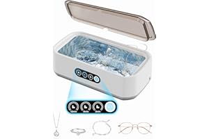 WALPRESON Smart Ultrasonic Jewelry Cleaner - Powerful Portable Ultrasonic Cleaner for Glasses, Rings, Watches, Dentures, high Capacity 650ml Stainless Steel Tank ultrasonic Retainer Cleaner (White)