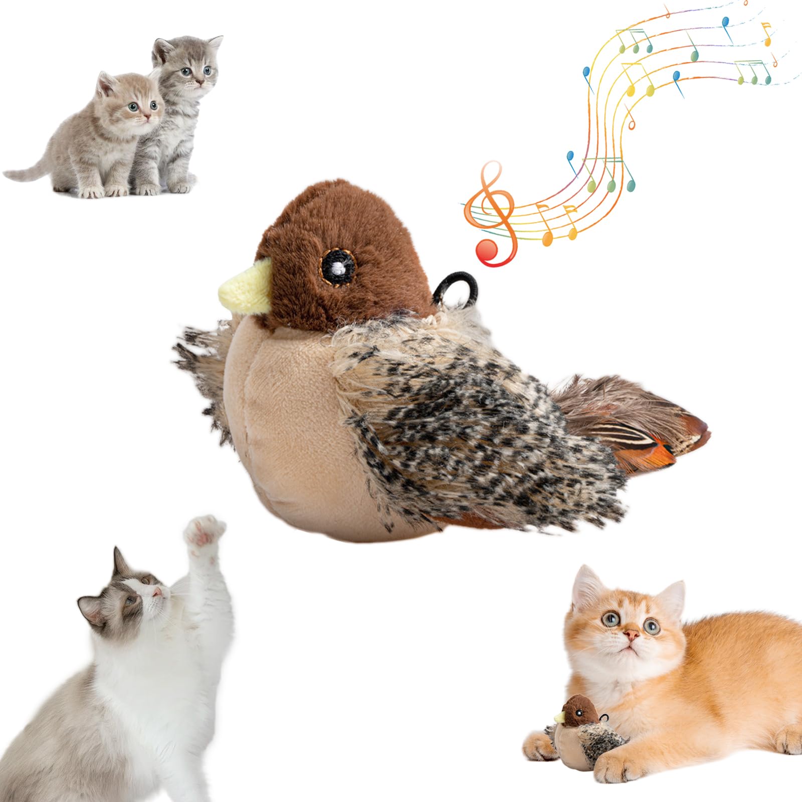 UoQo Flapping Bird Cat Toy Simulated Chirping Bird Cat Toy Interactive Bird Cat Feather Toys for Indoor Outdoor Cats Kitty Exercise