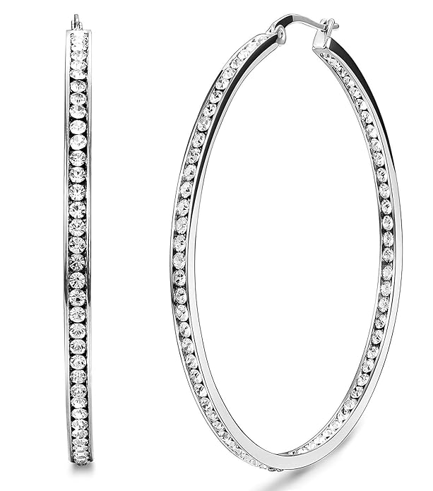 BESTEEL Schmuck Edelstahl Große Hoop Ohrringe für Damen Mädchen Creolen Ohrstecker Frauen Ohrringe Band Inlaid Zirkonia 35-40