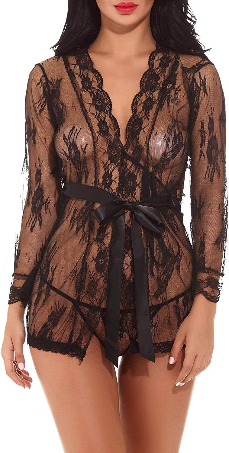 Memory baby Women Lingerie Set See-Through Eyelash Lace Babydoll Sleepwear