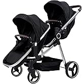 Double Stroller for Twins Infants and Toddlers, Foldable Tandem | Convertible Twin to Single Stroller, Compact Light Weight， Ages 0-3 Years