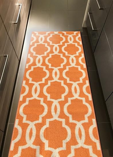 Amazon Com Kapaqua Rubber Backed Fancy Moroccan Runner Non Slip Rug 21 W X 60 L Trellis Orange Ivory Furniture Decor