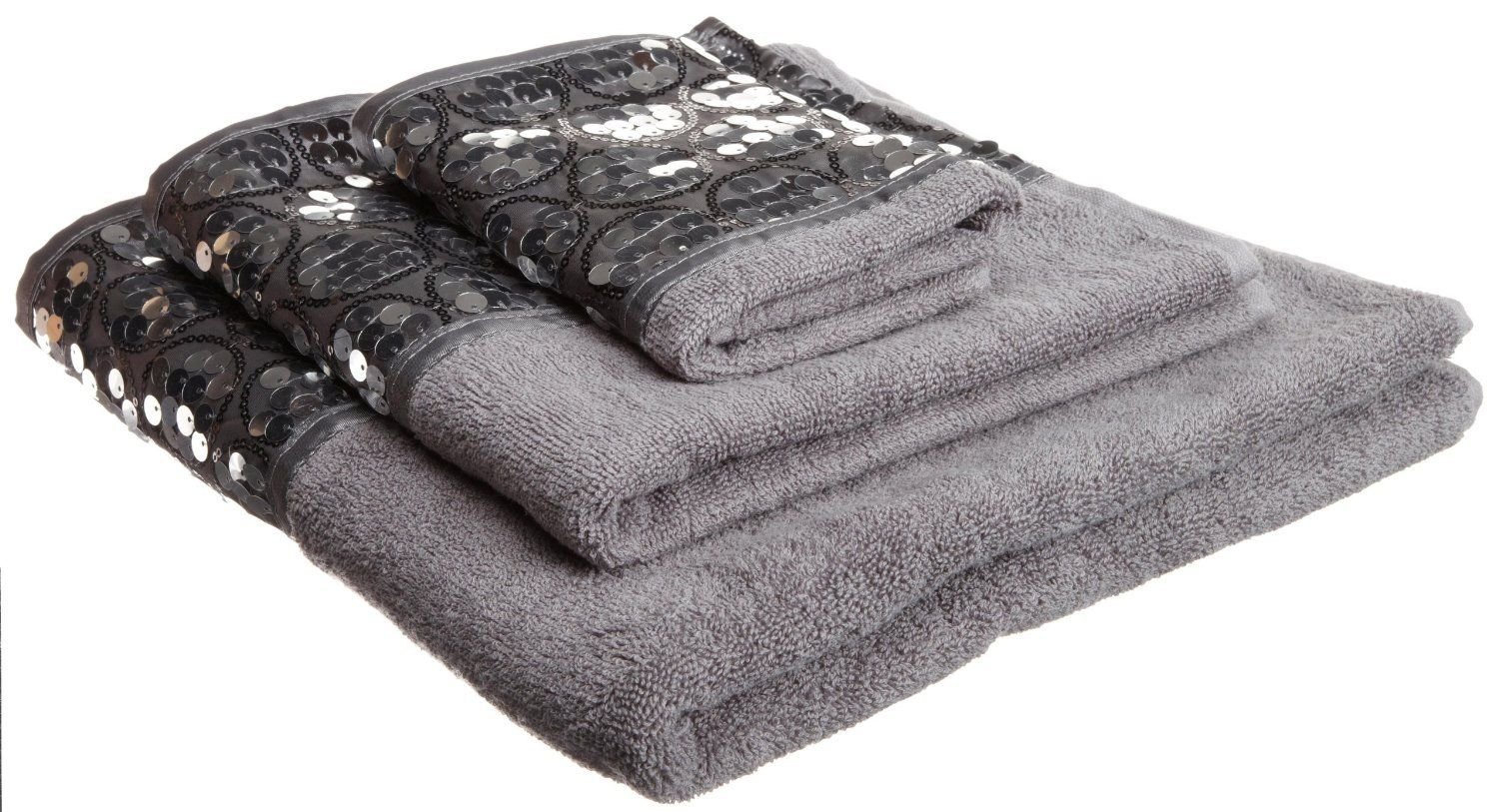 Popular Bath Sinatra Modern Bathroom Towel Set 3 Piece Bath, Hand and Wash Towel Luxury Contemporary Decor Bling, Soft, Plush and Highly Absorbent, Silver