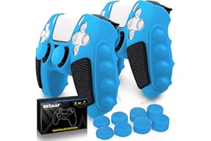 SIKEMAY Anti-Slip PS5 Controller Skin, Soft Thicken Non-Slip Studded Silicone Gel Grip Protective Cover Case for PlayStation 5 Controller Grip, 2 Pack with 8 x Thumb Grip Caps