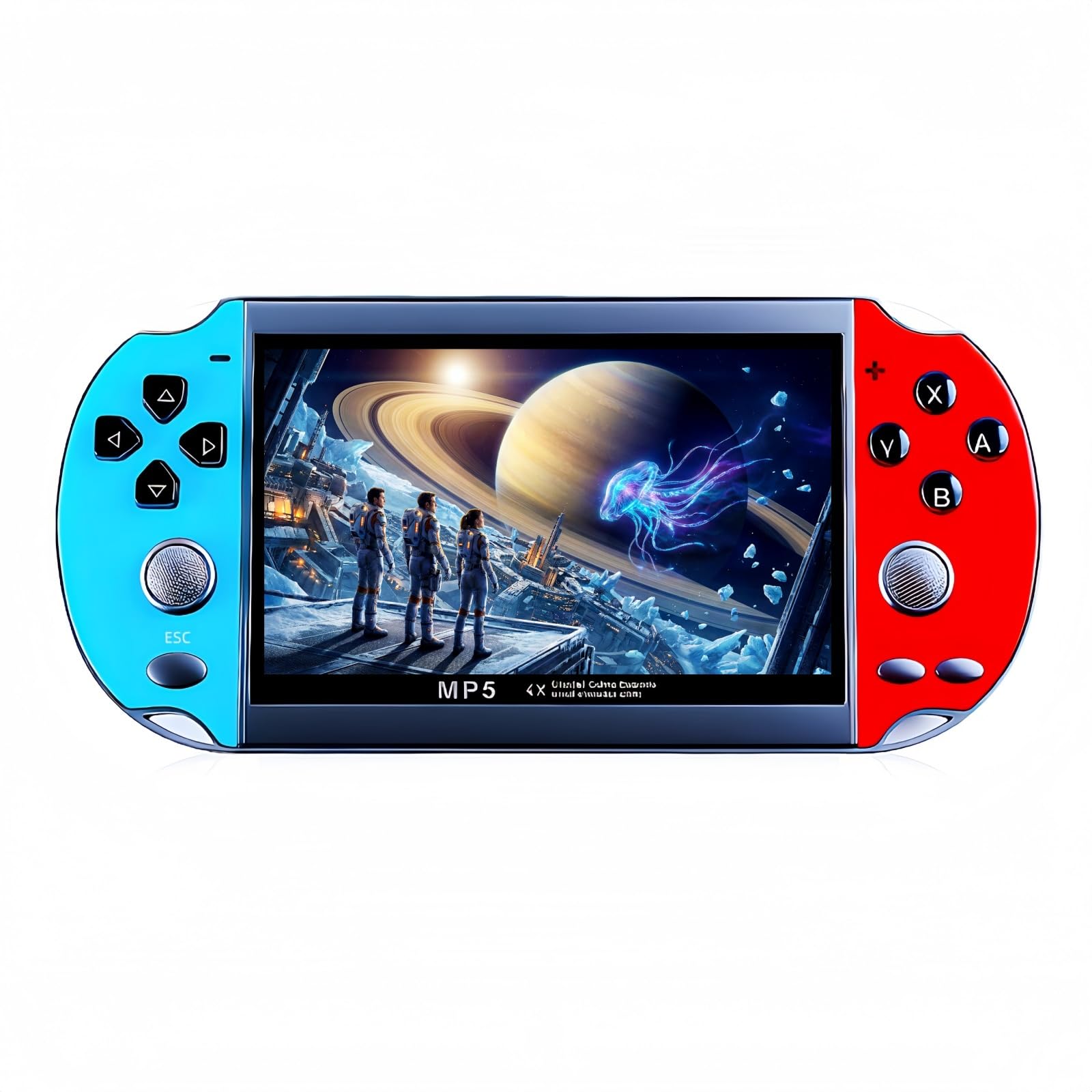 HLF 4.3 inch Dual joystick Color Rereo video game console Built-in 3000 Games Support 10 kinds of Simulators Handheld Portable Game Video Music AV OUT Rechargeable lithium battery (Bluered)