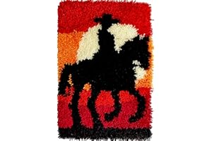 KitsMaster Latch Hook Kits for Adults, Crafts for Adults Women New Hobbies DIY Printed Canvas Rug for Home Decor Festival Gift 23.6''x15.8'' (Sunset Rider)