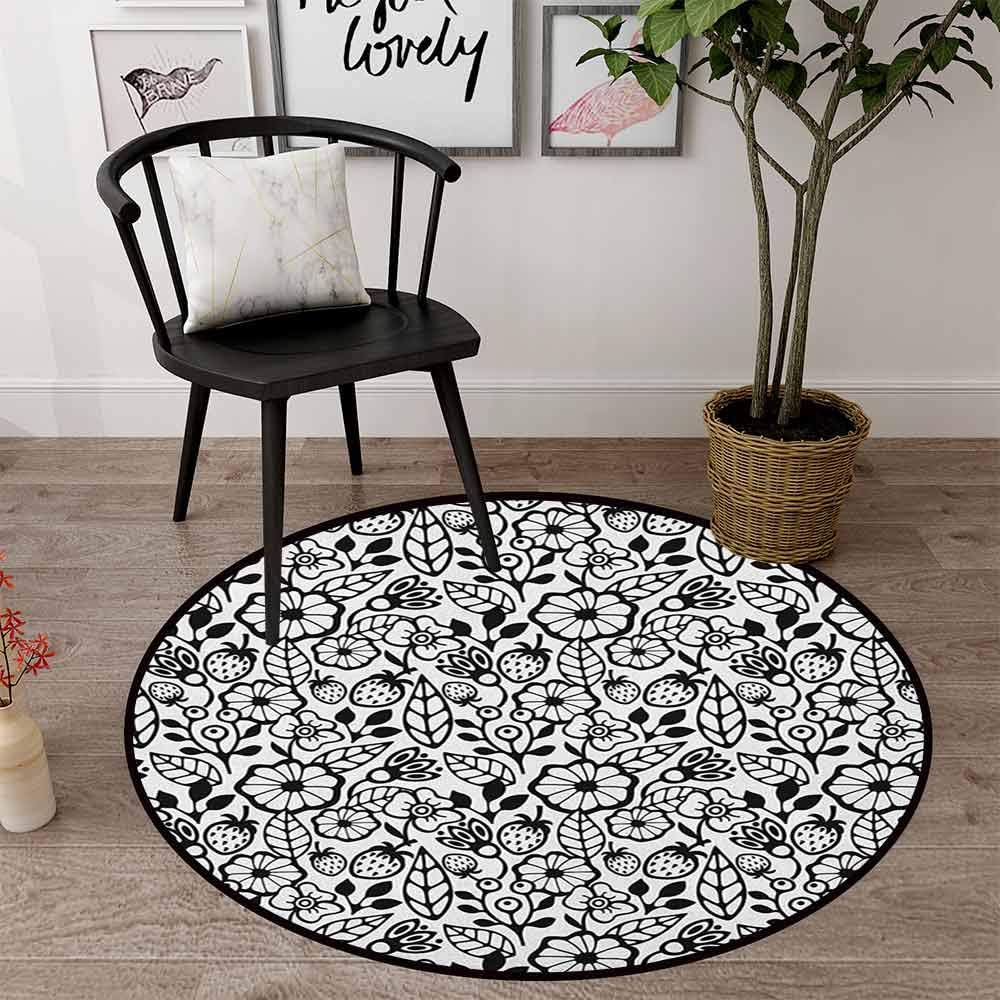 Tapis rond rond pour salon et salle à manger 68,6 cm, noir blanc