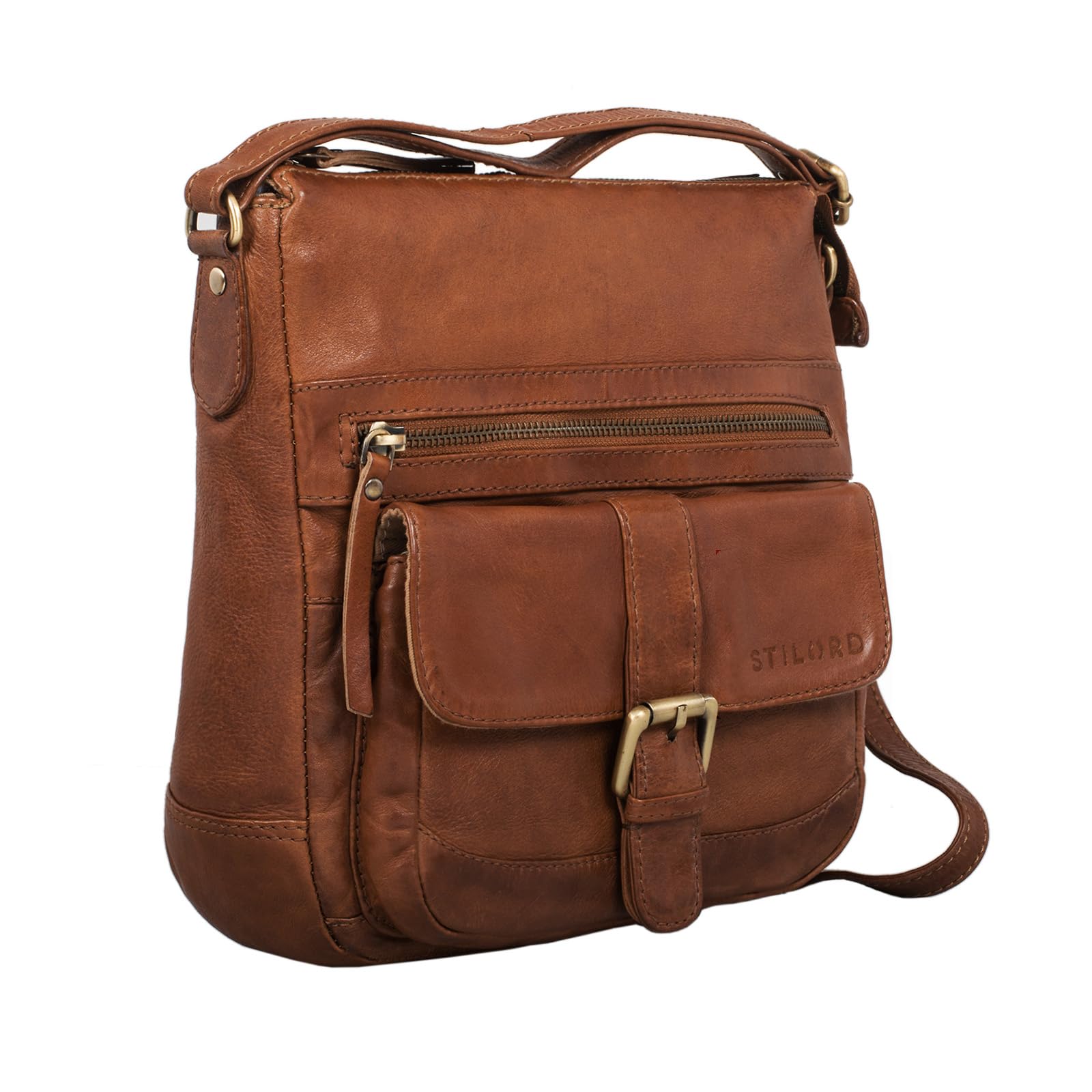 STILORD "Louise" Vintage Shoulder Bag Women Leather Small Messenger Bag Tablet Bag for 9.7 inch Crossbody Bag A5 Handbag in Genuine Leather Colour:Ochre - Brown