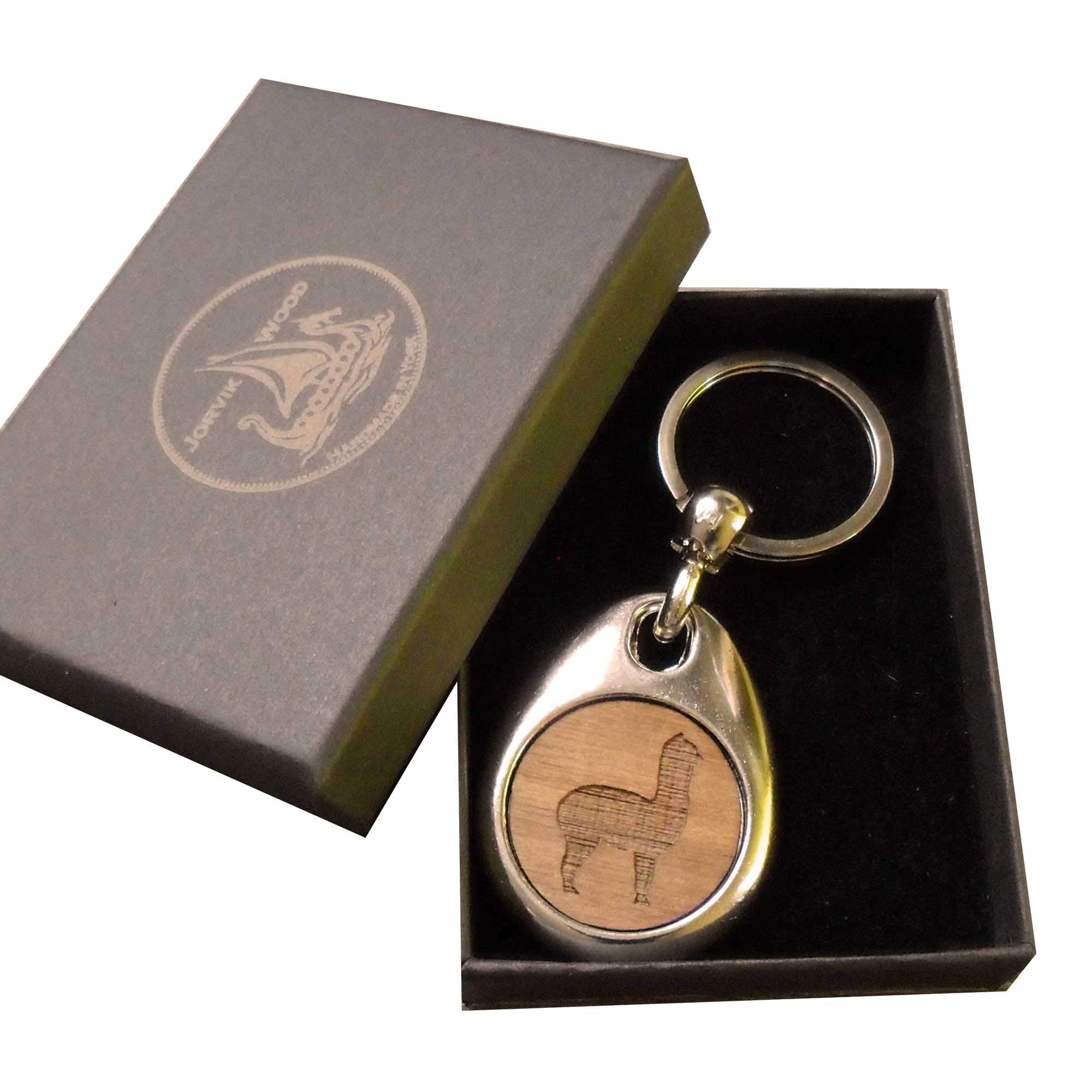 Jorvik Wood Alpaca Design Wooden Keyring with Gift Box