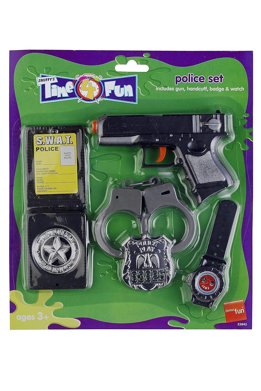 Police Set, Black, with Gun, Handcuffs, Badges & Watch Halloween