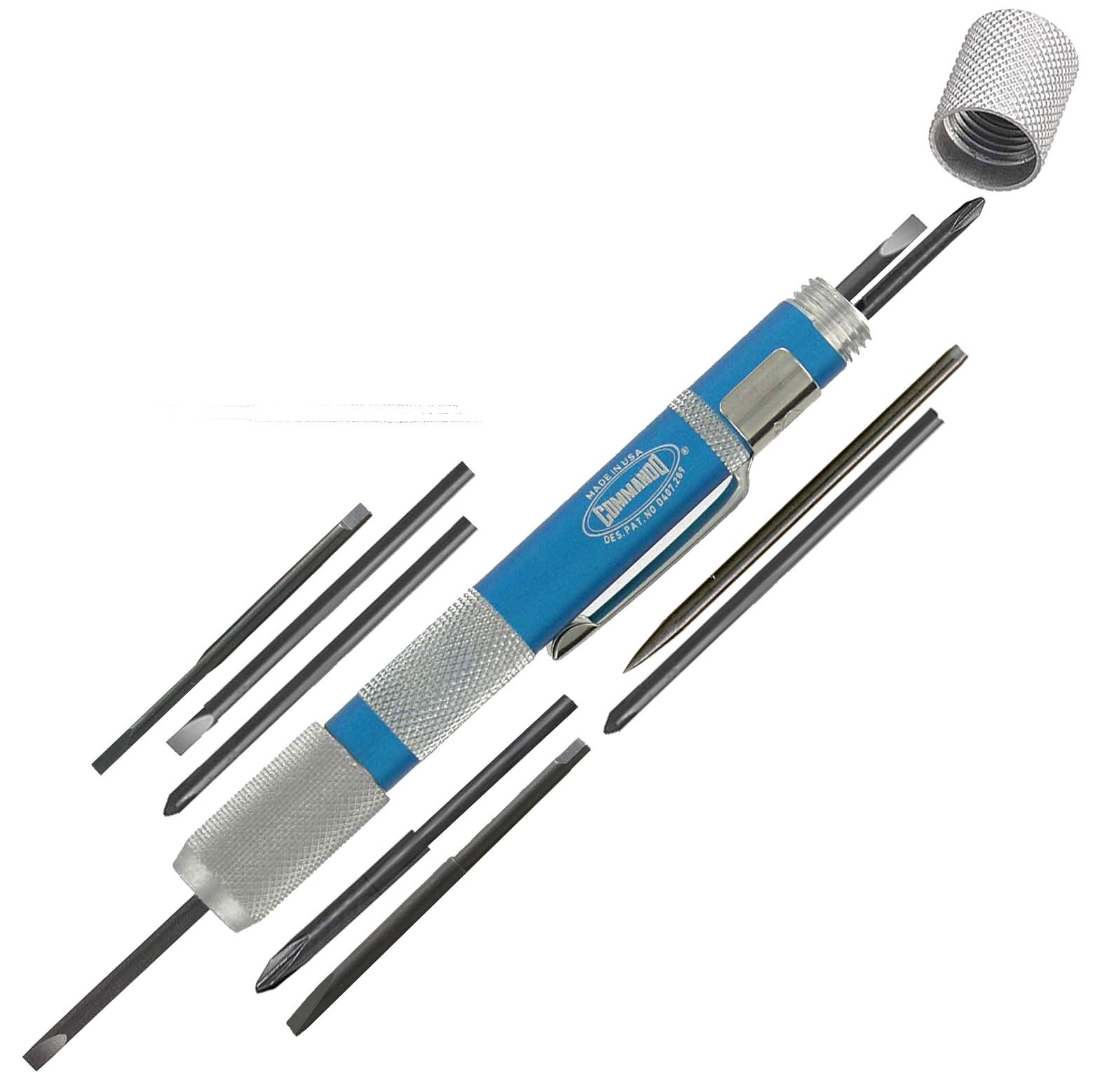 Commando Precision Pocket Screwdriver Set with 5 Flat Blades, 3 Phillip