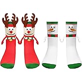 Chambom 2 Pairs Magnetic Holding Hands Socks - Christmas Gifts for Women Men Kids Family, Xmas Socks, White Elephant Exchange Gift, Gag Gifts Xmas Stocking Stuffers Gift Set, 2 Patterns