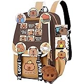 18.1" Capybara Backpack with 10-Piece Gift Set - Waterproof Multifunctional Adjustable Shoulder Strap Bookbag - Capibara Bags for Travel & Work (Includes Exclusive Medal, Card & Ornament)