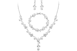 EVER FAITH Bridal Jewelry Set for Bride Bridesmaid, Elegant Teardrop Cubic Zirconia Flower Leaf Vine Wedding Prom Necklace Da