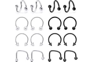Hoeudjo 16g Lip Rings Stainless Steel Snake Bite Piercing Jewelry Labret Jewelry Medusa Piercing Jewelry Spiral Barbell Helix Tragus Earrings Hoop Horseshoe Septum Ring Cartilage Piercings