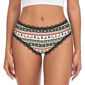 Moxquju Christmas Cozy (1) For Women'S Lace Underwear, Seamless Low Rise Briefs