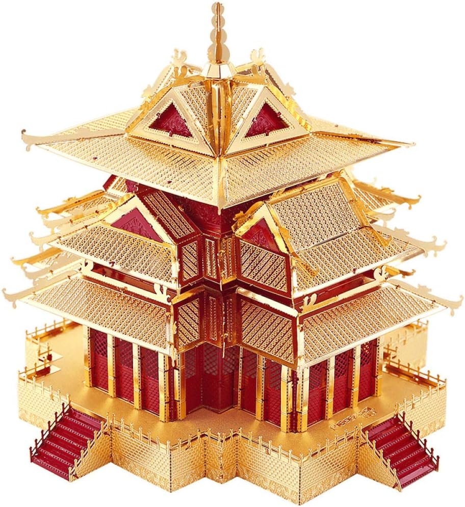 YUANZHOU The Watchtower Of Forbidden City 3D Metal Puzzel Assembly Architecture Model Building Kit DIY Laser Cut Jigsaw Toy Gold