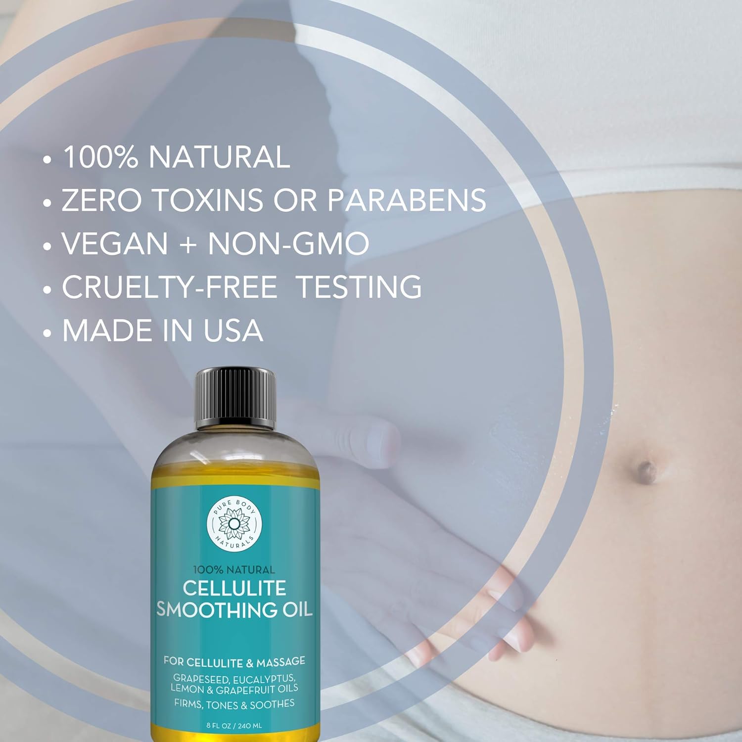 Pure Body Naturals Cellulite Massage Oil, 8 fl oz | 100% Natural Cellulite Oil for Thighs and Butt | Chemical Free Cellulite Oil Massage Treatment for Firming Stomach, Legs, and Arms (Label Varies): Health & Personal Care