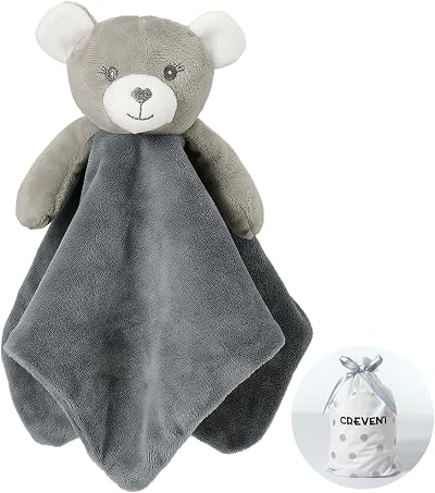 CREVENT Cozy Plush Baby Security Blanket Loveys 34x34cm Bear Rattle Toy