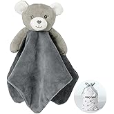 CREVENT Cozy Plush Baby Security Blanket Loveys for Baby Girls Boys, Stuffed Animal Ring Rattle Shaker Toy for Newborns (Bear)