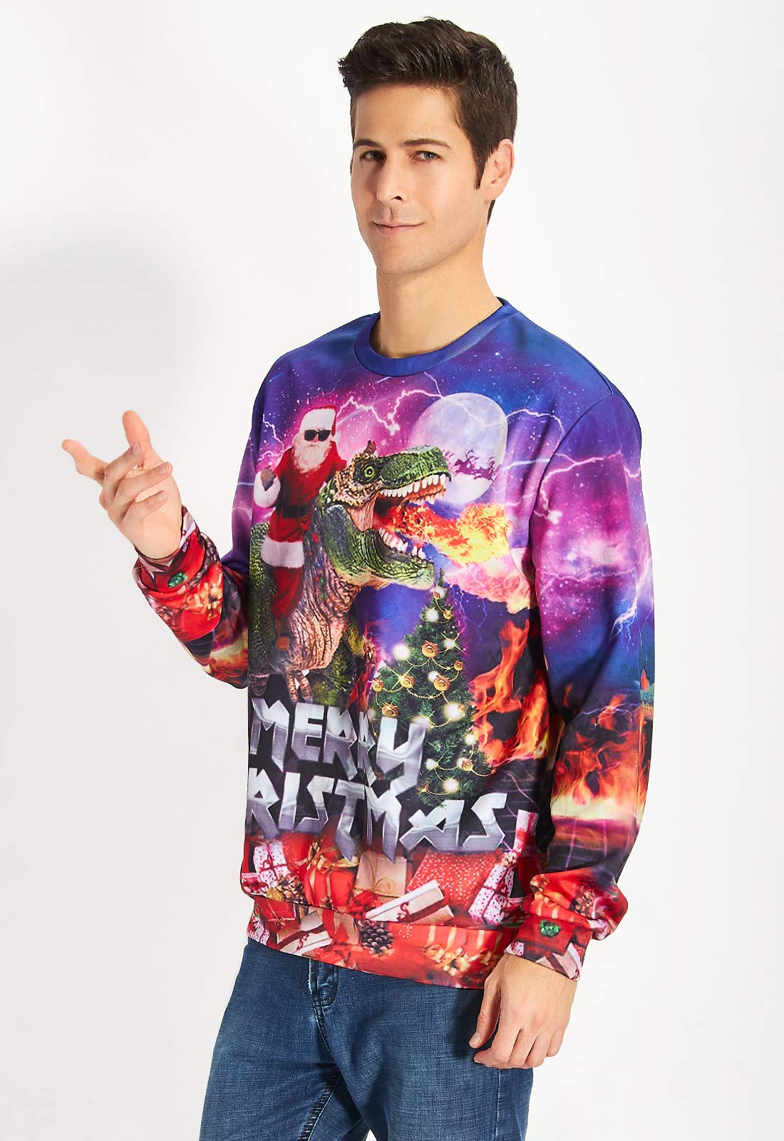 uideazone Juniors Girls Boys Print Santa Claus Ride Dinosaur T Shirt Funny Cool Christmas Sweatshirt, Dinosaur-4, Asia M… - Image 6