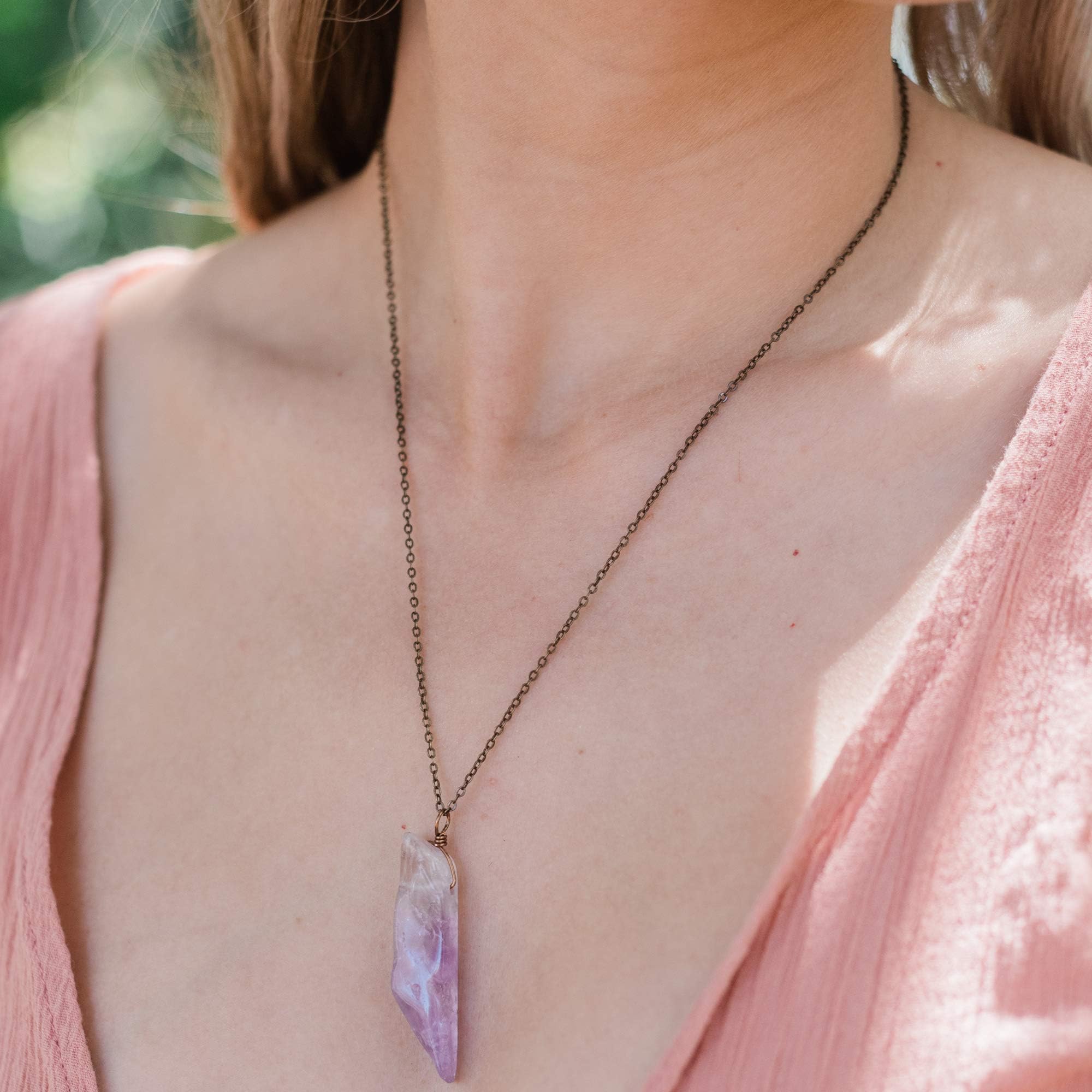 Amethyst point necklace in bronze - 18" chain with 2" extender - February birthstone