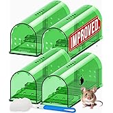 Motel Mouse Humane No Kill Mouse Traps Live Catch &amp; Release - 4 Pack | Imrpoved Tail Protection &bull; Kid &amp; Pet Friendly &bull; No Touch Release &bull; Reusable Design &bull; Easy to Use
