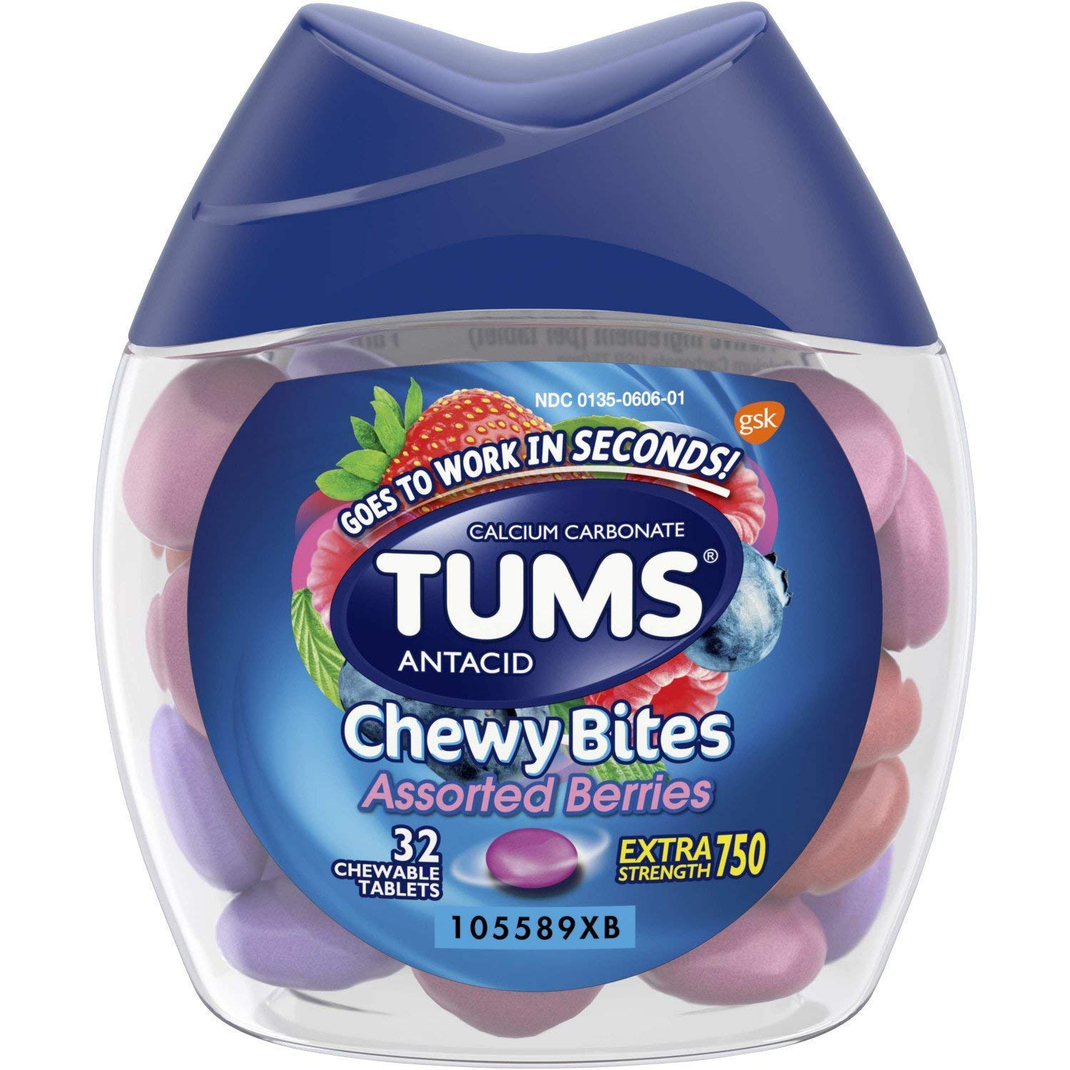 TUMS Extra Strength 750 Antacid Chewy Bites Assorted Berries - 32 ct, Pack of 3